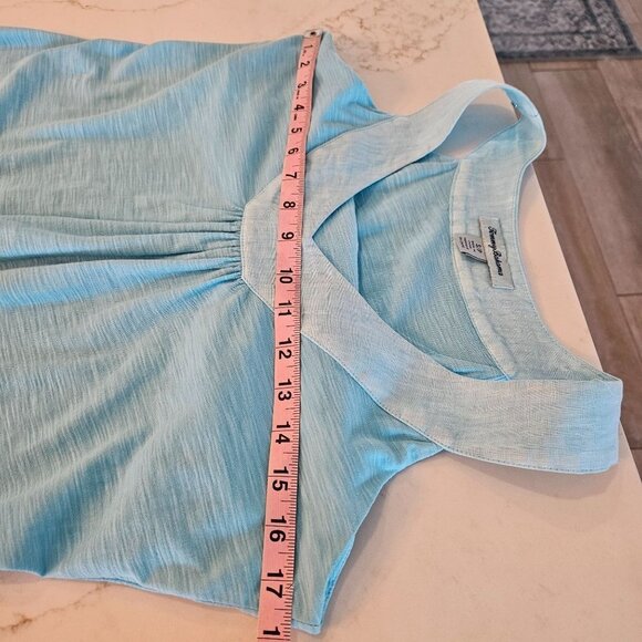 2/$30 Tommy Bahama Arden Flounce Dress Sleeveless Mixed Media Blue Linen - Picture 11 of 14